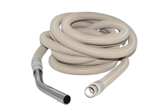 1 Fit All, Central Vac Vacuum Hose 06-1195-07 / COMPLETE-30FT, White, Central Vac, W / Button