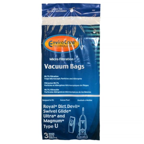 3 Dirt Devil Vacuum Part 157 Upright Micro Allergen Filtration / Paper Bags Royal, U, 3PK, Micro, Env, Repl, Royal
