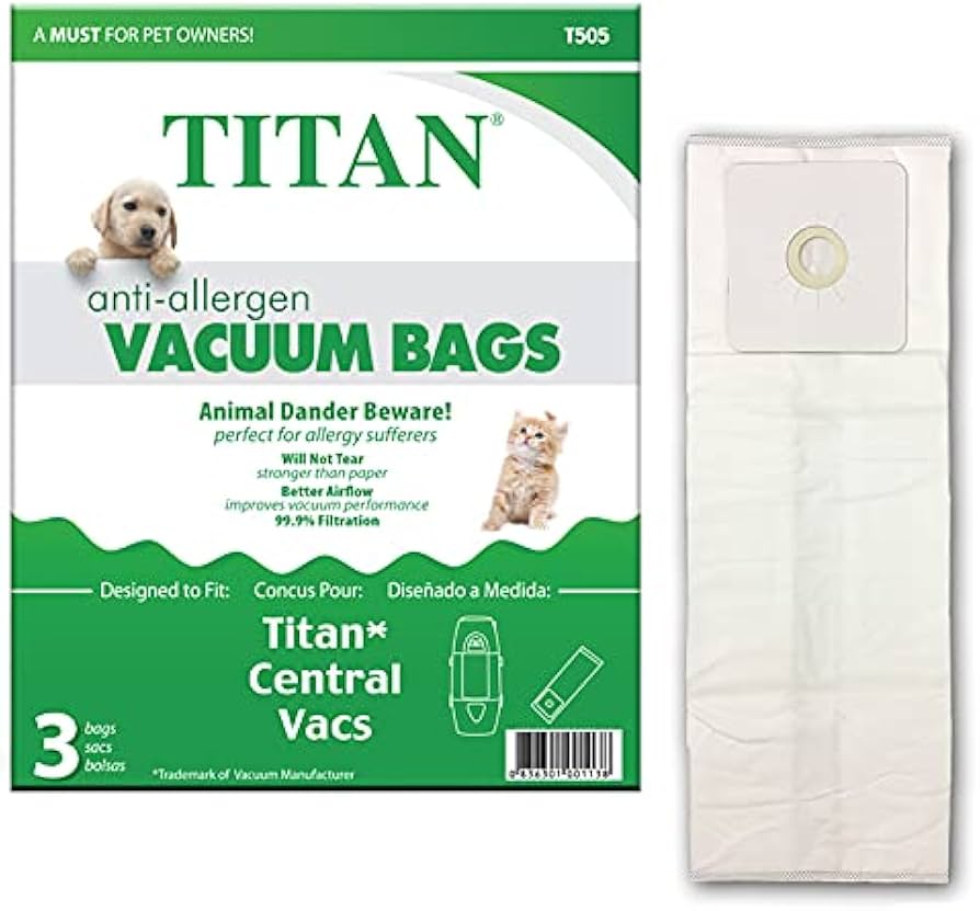 3 Titan Vacuum Part T505 / Paper Bags TCS5702, TCS6602 Central Vac, 3PK Fits Canavac Models Except Doc It Model, Canavac, Central Vac