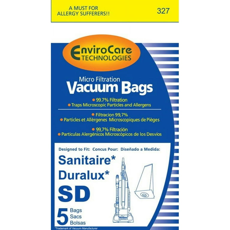 5 Eureka, Sanitaire Vacuum Part 327 / Paper Bags Sanitaire, Sd, 5PK, Duralux, Enviro, Repl