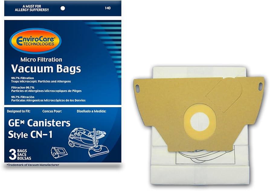 3 Ge / Wal-Mart Vacuum Part 140 Canister Micro Allergen Filtration / Paper Bags, CN-1, 3PK, Micro, Repl, Also Fits Walmart Canisters by EnviroCare
