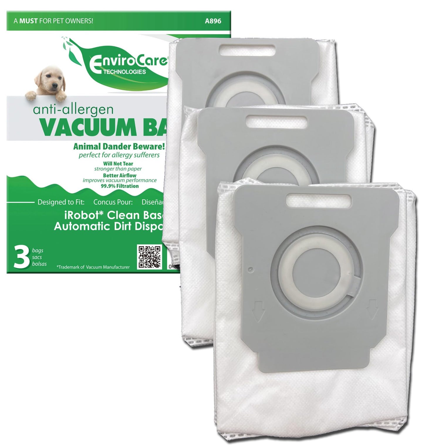 3 iRobot Clean Base Allergen Vacuum Bags Replacement A896 Automatic Dirt Disposal