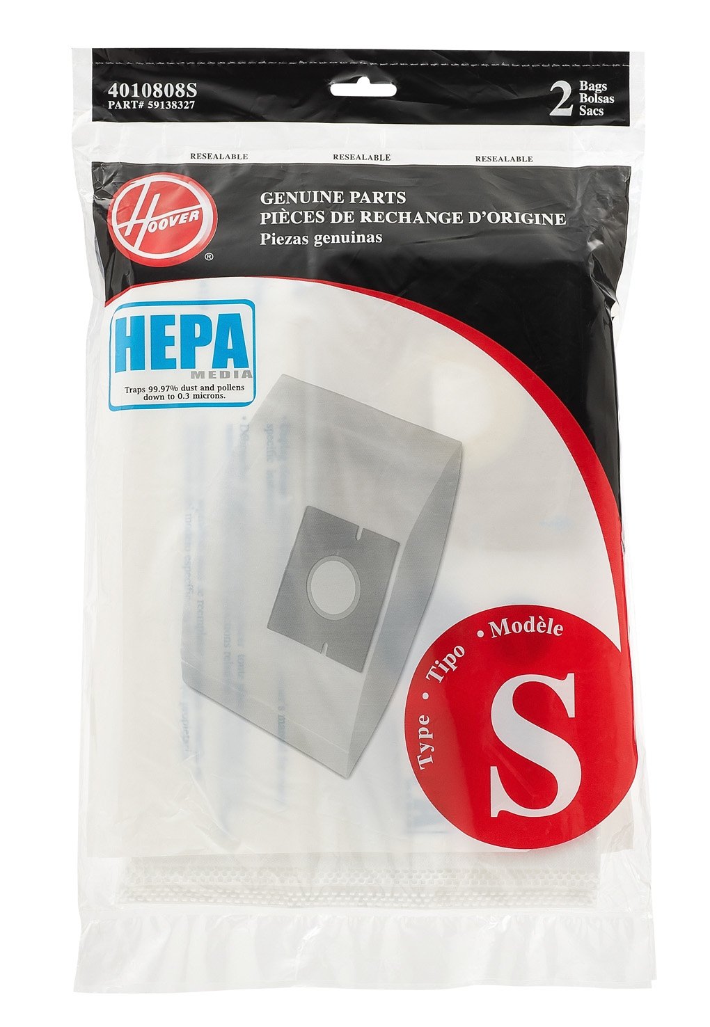 2 Hoover Vacuum Part 4010808S HEPA Filtration / Paper Bags, S, 2PK, Canisterfits New Stlye Constellation