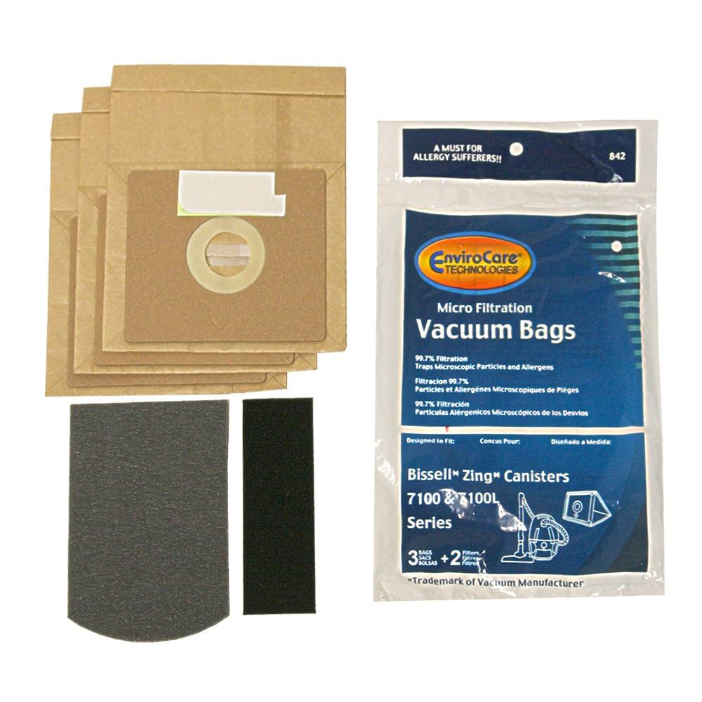 3 Bissell Vacuum Part 842 Canister / Paper Bags 7100 Zing, 3PK+2FILTERS