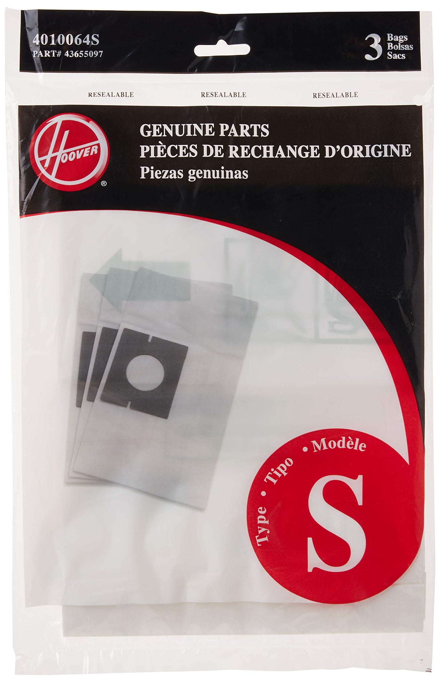 3 Hoover Vacuum Part 4010064S Canister / Paper Bags, S, 3PK, Futura, Spectrum
