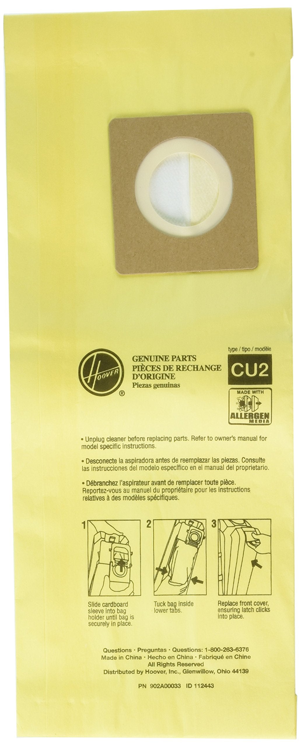 10 Hoover Vacuum Part AH10243 Commercial / Paper Bags CU2, Allergen, 10PK, Upr