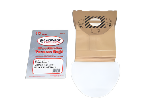 Euroclean UZ964 Paper Vacuum Bags 10 Pack w/ 2 Filters ECC144 14-2426-05 Hip Vac Replacement