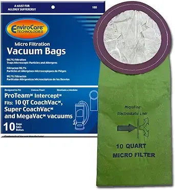 10 Proteam Vacuum Part 180 Backpack / Paper Bags, 10PK, 10 Quart