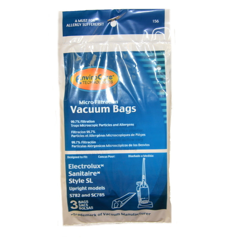 3 Eureka, Sanitaire Vacuum Part 156 Upright Micro Allergen Filtration / Paper Bags, Sl, 3PK, Micro, Repl by EnviroCare