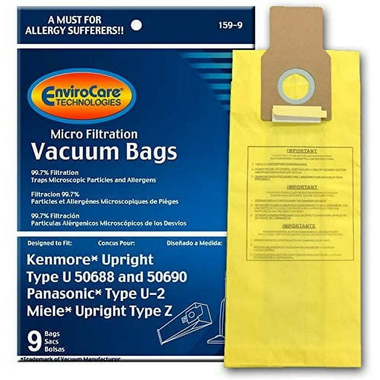9 Kenmore Vacuum Part 159-9 Upright Micro Allergen Filtration / Paper Bags, 5068, 9PK, Micro, Repl by EnviroCare