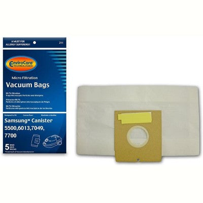 5 Samsung Vacuum Part 211 Canister / Paper Bags, 5500, 6013, 7700