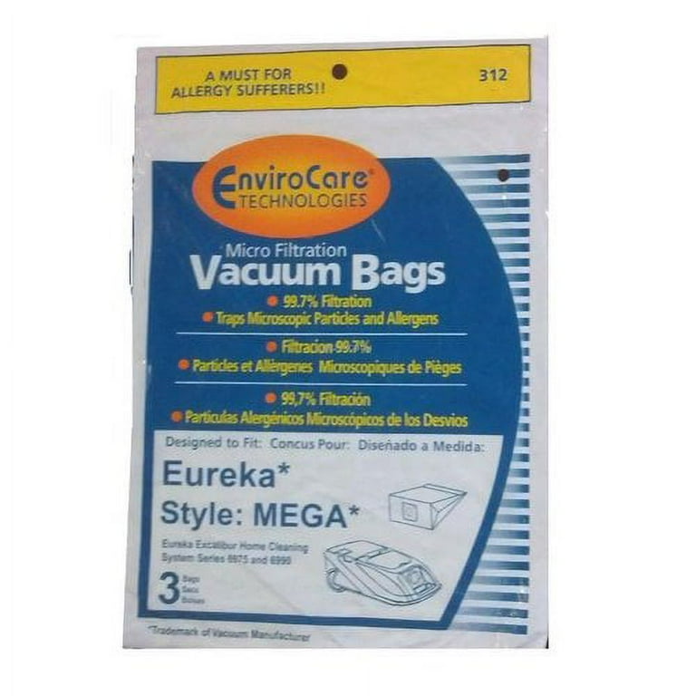 3 Eureka, Sanitaire Vacuum Part 312 Canister / Paper Bags, 6975, 6990, 3PK, Mega