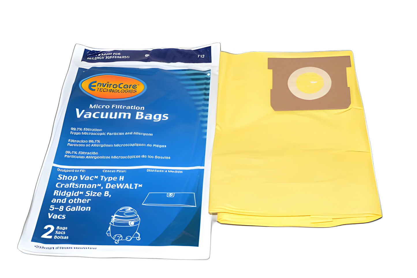2 Shop Vac Vacuum Part 712 Micro Allergen Filtration / Paper Bags 5-8 Gallon, 2PK Micro Filtration