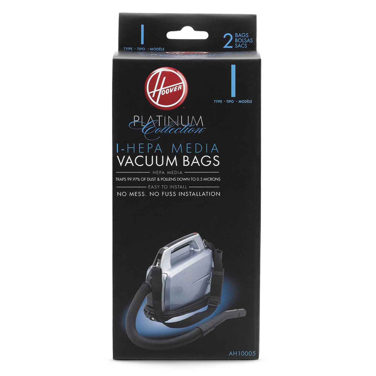 2 Hoover Vacuum Part AH10005 HEPA Filtration / Paper Bags, I, 2PK, Platinum Canisterfits SH10000