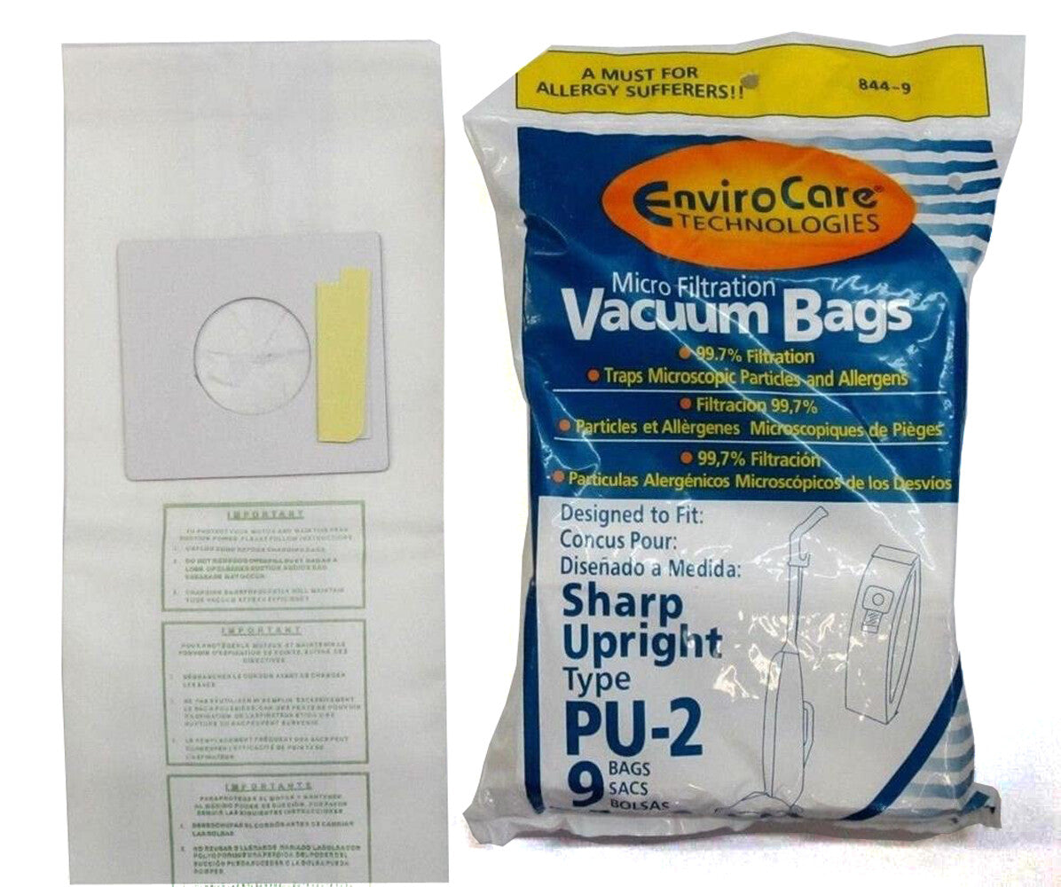 9 Sharp Vacuum Part 844-9 Upright Micro Allergen Filtration / Paper Bags, PU2, 9PK, Micro