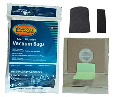 3 EnviroCare Vacuum Bags + 1 Filter Maintenance Kit 3210 Compatible with/Replacement for Bissell Zing, Inlet filter 203-7052, 1 Final filter-203-7054