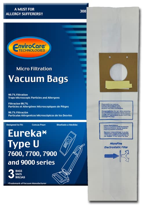 EnviroCare Replacement Vacuum Cleaner Bags Designed to Fit Eureka Style U Bravo Uprights 3 Pack