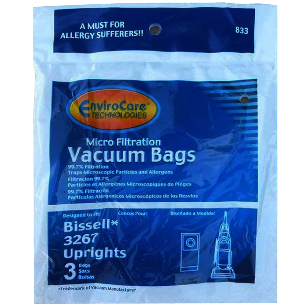 3 Bissell 833, 32671 3267, 3863 Upright Vacuum Bags Micro Allergen Filtration