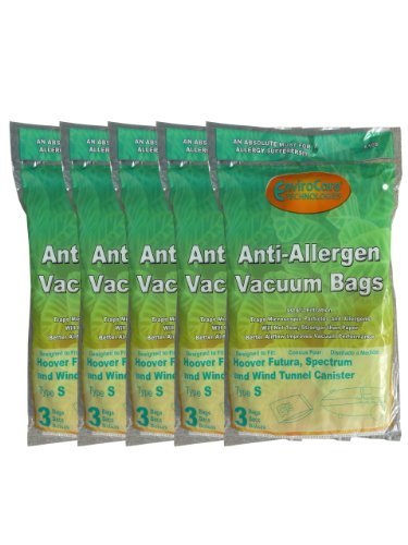 15 Hoover HEPA Windtunnel Allergy Vacuum Type S Bags, Futura, Spectrum, Power Max Vacuum Cleaners, 43655097, 4010064S, 4010344S, 43655093, 4010100S by EnviroCare