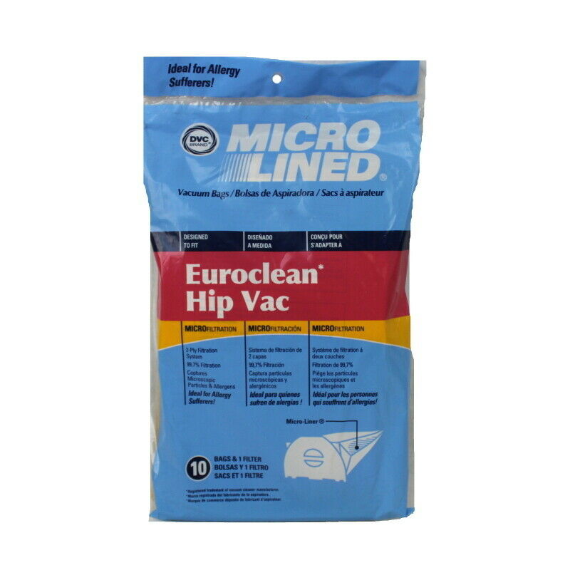 Euroclean Hip Vac Micro Allergen Vacuum Cleaner Bags by DVC Made in USA
