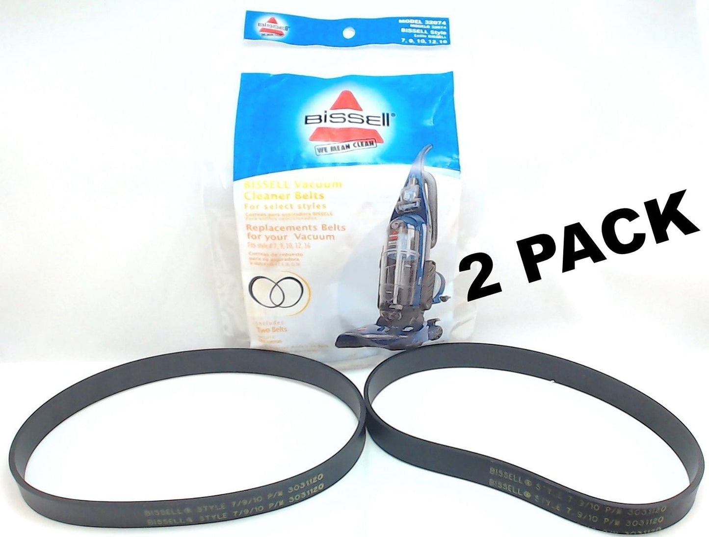 2 Pk, Bissell Vacuum Belts, Style 7 9 10 12 14 16 2-Pk 32074