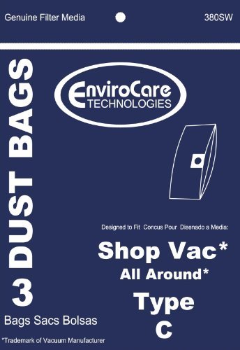 EnviroCare Replacement Vacuum Cleaner Dust Bags made to fit Shop Vac All Around Type C 3 Gallon. 3 pack