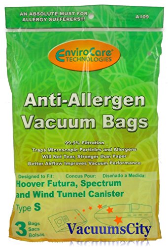 Hoover Futura,Spectrum Canister Vacuum Type S Bags 3 Pk Generic Part # A109