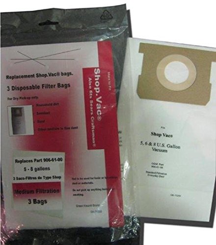 GK MicroPlus For Shop Vac 906-61-00 5 - 8 Gallon Medium Efficiency 712-05 Replacement Filter Bag For Everyday Dust44; Pack of 15