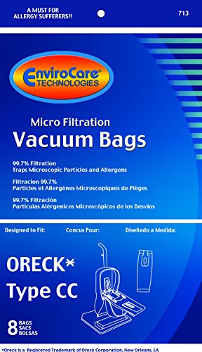 EnviroCare Replacement Micro Filtration Vacuum Cleaner Bags made to fit Oreck Type CC, XL. Fits: XL7, XL21, 2000, 3000, 4000, 8000, 9000 series and Hoover ONEPWR Upright Vacuum Cleaners 8 pack
