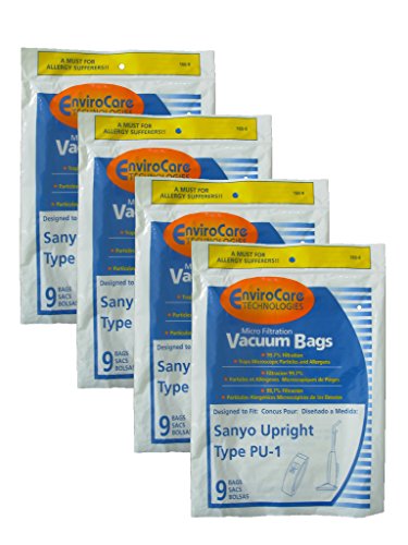 36 Sanyo Upright Pu-1 with Closure Vacuum Bags, Panasonic, Kenmore, LG slimax Vacuum Cleaners, SC54A, SCA4, SCA41, SCA42, SCA4A, VU5545-65