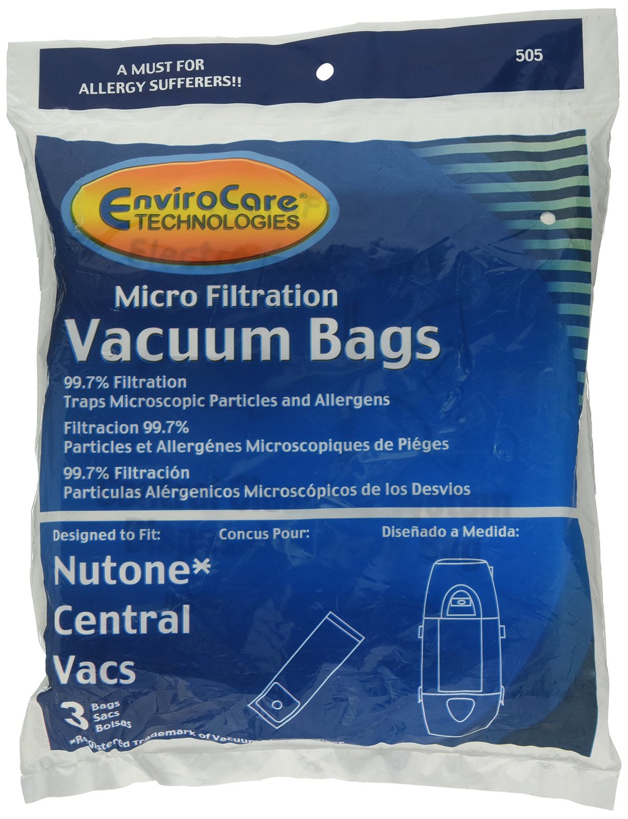 EnviroCare Replacement Micro Filtration Vacuum Cleaner Dust Bags made to fit Nutone Central Vacuums 3 Pack