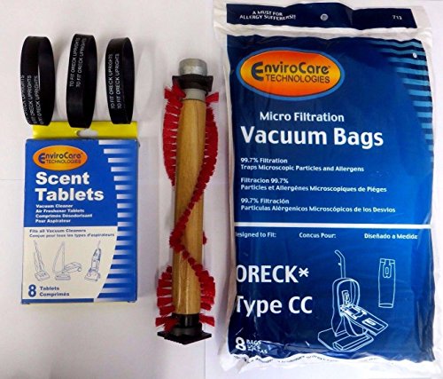 EnviroCare Replacement Micro Filtration Vacuum Cleaner Bags Designed to fit Oreck CC and Xl Uprights with 1 Brush Roller, 3 Belts and 8 Scent Tablets