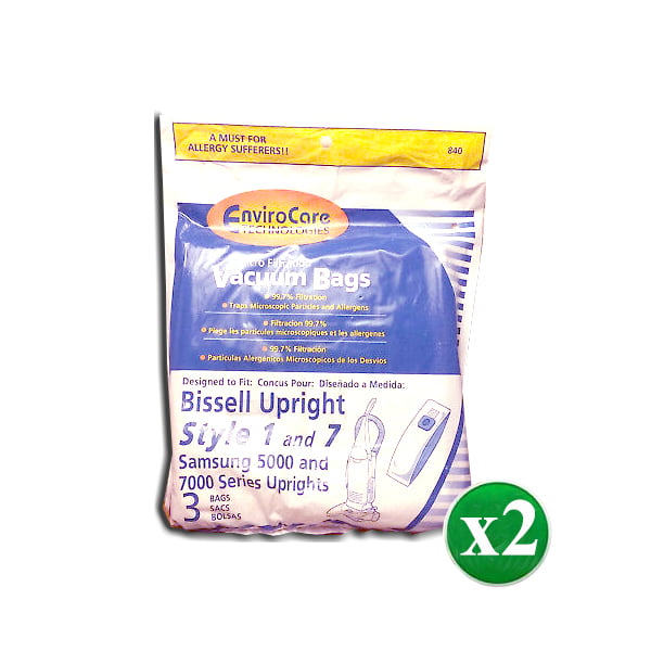 6PK, Bissell Upright Vacuum Cleaner Style 1 & 7 Micro Filtration Paper Bags # 840