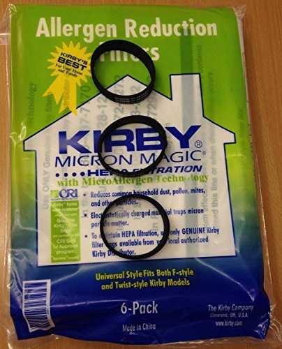 Genuine Kirby Universal Bags: (6 bags) of Universal HEPA White Cloth Bags Kirby Part 204811 and 3 Kirby Belts Part 301291 by Kirby