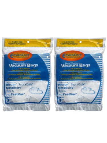 EnviroCare Replacement Micro Filtration Vacuum Cleaner Dust Bags made to fit Riccar SupraQuik, Simplicty Type S and Fastvac Canisters 12 Pack