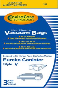 EnviroCare Eureka Generic 3 Pack V Canister Micro-Filtration Vacuum Cleaner Bags for 52358A, 57698A