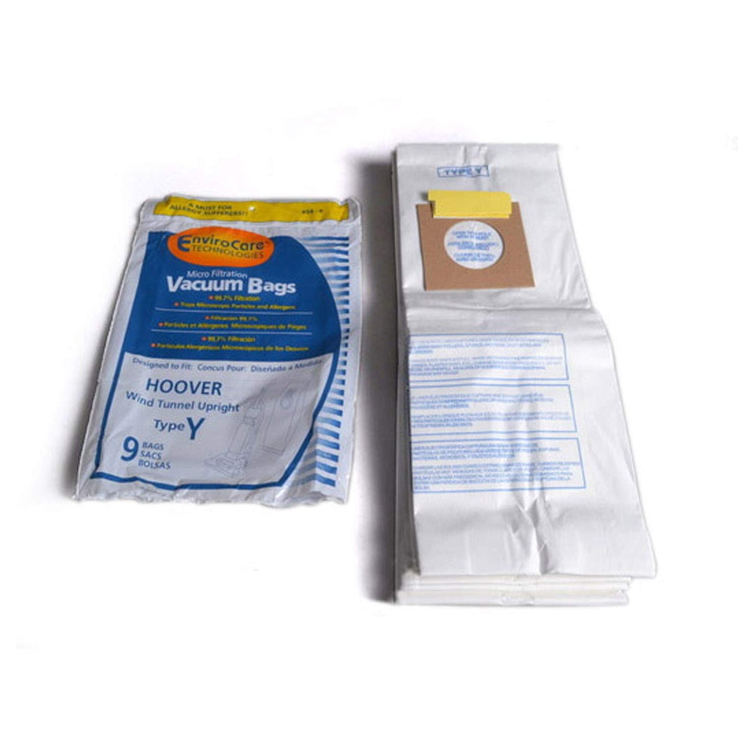 Hoover Part# 4010100Y - Type Y Vacuum Bag Replacement for Hoover WindTunnel Uprights and Hoover Vacuums Using Type Y or Type Z Bags by EnviroCare Part# 856-9 - 9/Package (3, 12 Ounce)