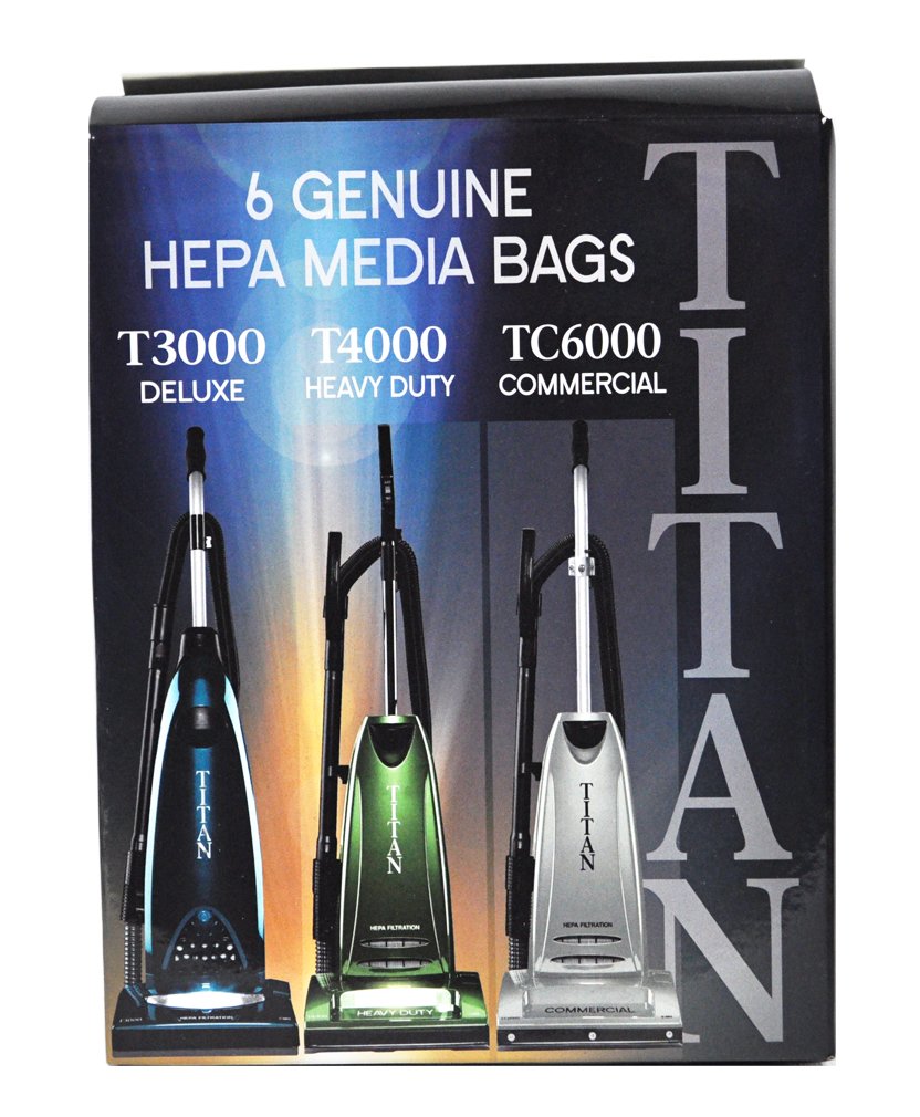 Titan T3000, T4000, TC6000 HEPA Paper Vacuum Bags TUV-H 6PK, White