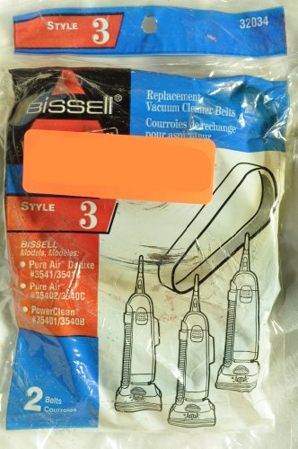 Bissell Upright Vacuum Cleaner Style 3 Belt, Fits: Models 3541-3541C, 35402, 3540C, 35401, 3540B, Bissell Part Number 32034, 2 belts in pack