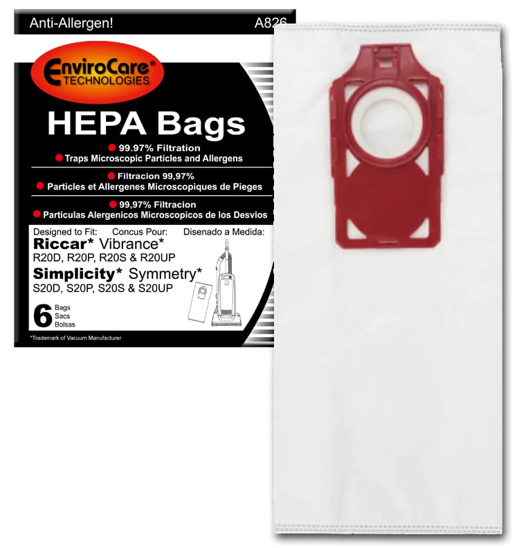 EnviroCare Replacement HEPA Vacuum Cleaner Bag Designed to Fit Riccar Vibrance and Simplicity Symmetry Uprights 6 Bags