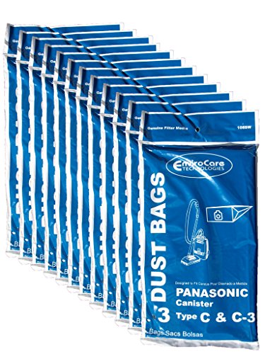 36 Panasonic Type C C-3 C3 Allergy Vacuum Bags, Canisters Vacuum Cleaners, MC-125P, MC125P, MC771, MC772, MC8310, MC8320, MC8330