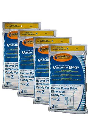 12 Hoover Allergy Vacuum Type Z Bags, Power Drive, Auto Drive, Constellation, Dimension, Dirt Finder, Futura, Caddy Vac, TurboPower, PowerMax, Breathe Easy Vacuum Cleaners, 43655104, 4010075Z, 43655105, 4010100Z, 3500, 3700, 4500, 6000, and 7000 series