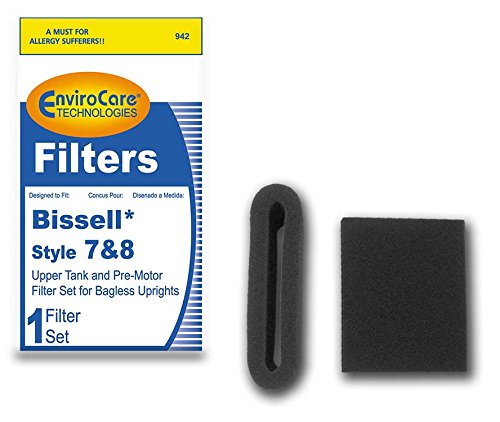 EnviroCare Premium Replacement Pre Motor Foam Vacuum Cleaner Filter made to fit Bissell Style 7/8/14 1 Upper Tank Filter and 1 Pre Motor Filter