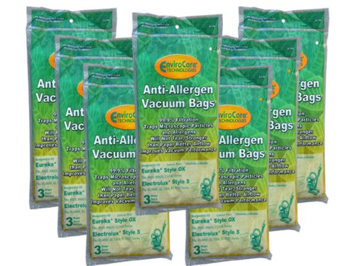 24 Eureka & Electrolux Style OX, Sanitaire Style S H10 Allergy HEPA Vacuum Bags, S-Clinic, SP200 EL200 and EL202, EL 200B, EL 202B, EL 202C, EL202CPK4, EL202F, EL203B, Classic S-Bag Clinic, 6123OF-6 SP6950, SP6952, Eureka BB, Sanitaire Classic S