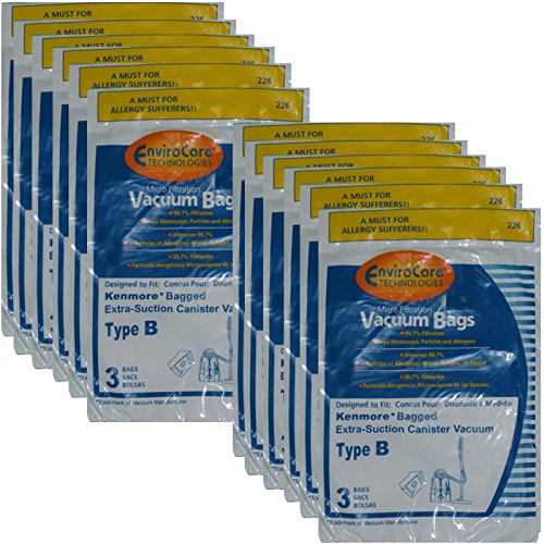 36 Kenmore Type B Vacuum Cleaner Allergen Extra-Suction Canister Vacuum Cleaner Bags, Galaxy Series, 85003, 634875, 24196, 20-24196, 0-24196, 115.2496210, 02053278000