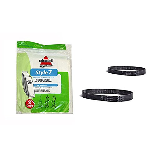 Bissell 32120 & 32074 (Upright Power Force Series Style 7 Paper Bags 3Pk With Style 7/9/10/12/14 Replacement Belts 2Pk)