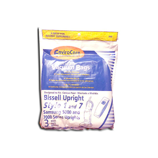 3PK, Bissell Upright Vacuum Cleaner Style 1 & 7 Micro Filtration Paper Bags # 840