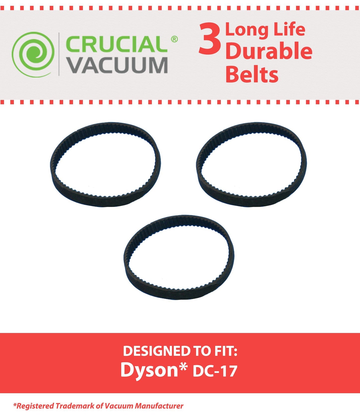 Crucial Vacuum Replacement Vacuum Geared Belts Compatible with Dyson Part # 911710-01,91171001 & Models DC17,10MM,10 MM (3 Pack)