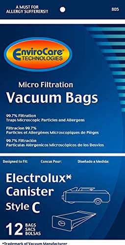 Electrolux Canister Style C, Envirocare Micro Filteration 12 paper Bags # 805
