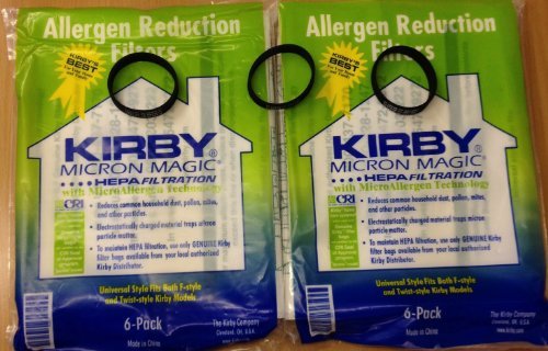 Kirby Universal Bags: 2 Packs (12 bags) of Universal HEPA White Cloth Bags Kirby #204811 and 3 Kirby Belts #301289 - Genuine Kirby Product - shipped by BuyParts by Kirby